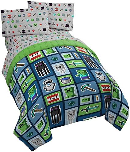 Minecraft Creeper Full Size Comforter Set 5 Piece Kids Bedding, Multi