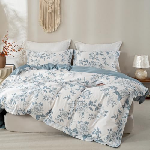 OAITE Twin Duvet Cover Set 3pcs 100% Cotton 600 Thread Count Floral
