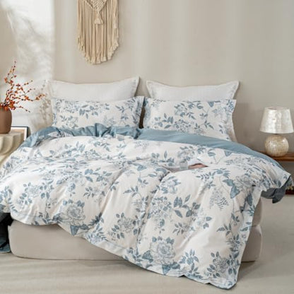 OAITE Twin Duvet Cover Set 3pcs 100% Cotton 600 Thread Count Floral