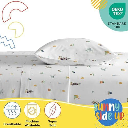 Sunny Side Up Kids Sheet Set with Fitted, Flat Sheets & Pillow Cover - Ultra-Soft Bedding with Pillowcase for Room Decor, White - Star Wars Mandalorian, 3 Piece Twin