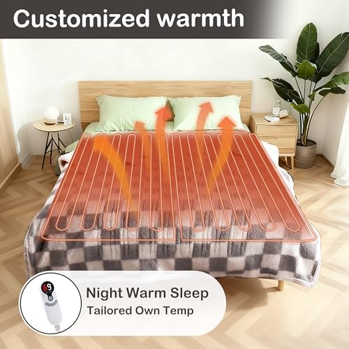 Electric Heated Blanket Full Size 72"×84" with 9 Heating Levels & 1-10Hs Auto Off, Checkered Plaid Double Sided Sherpa, Energy Efficient, Machine Washable, Couch & Bed, Gifts for Family- Light Gray