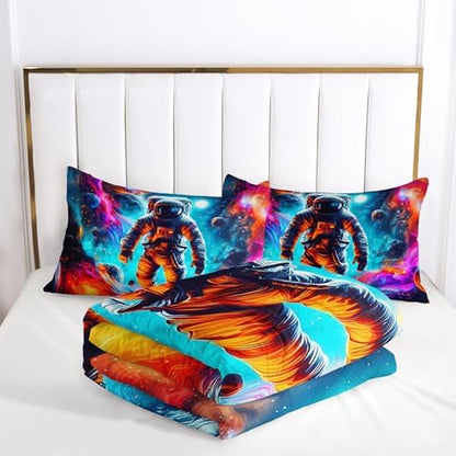 Astronaut Comforter King Size,Astronaut Kids Comforter Set,3Pcs Bedding Set Printed Comforter with 2 Pillowcases,Down Alternative,Soft and Lightweight,for All Seasons