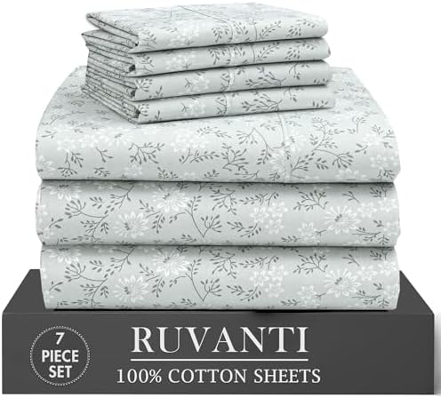 RUVANTI 100% Cotton Split King Sheets, Percale Sheets Set, Everbloom Studio