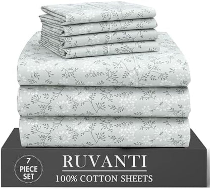 RUVANTI 100% Cotton Split King Sheets, Percale Sheets Set, Everbloom Studio