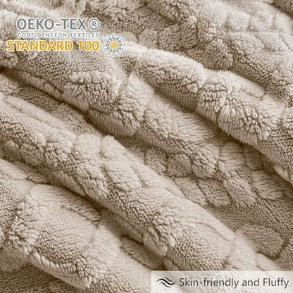 Homelike Moment Fleece King Comforter Set Beige, Fluffy Bed Set 3 Piece