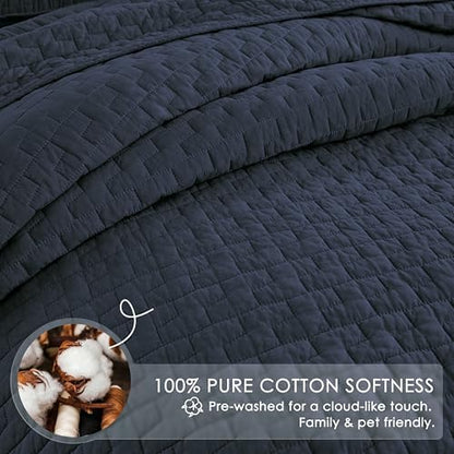 palassio Navy Blue 100% Cotton Quilt California Cal King Size Bedding Sets with 2 Pillow Shams, Oversized Lightweight Bedspread Shabby Chic Coverlet, Soft Bed Cover for All Season, 3 Pieces