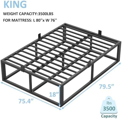 Bilily 18 Inch King Bed Frame with Steel Slat Support,Heavy Duty Metal Platform Bed Frame King Size Mattress Foundation,No Box Spring Needed,Easy Assembly,Noise Free,Black