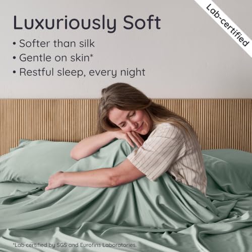 Bambaw King Sheet Set 6pcs – 100% Viscose Derived from Bamboo Sheets King Size Deep Pocket, Fits Up to 16'' with Elastic Corner Straps, Soft Cooling Sheets for Hot Sleepers (Sea Glass)
