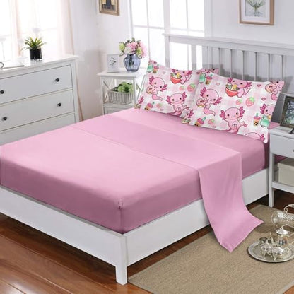 HOSIMA 7Pcs Cute Axolotl Comforter Set Queen Size for Girls with Sheets.