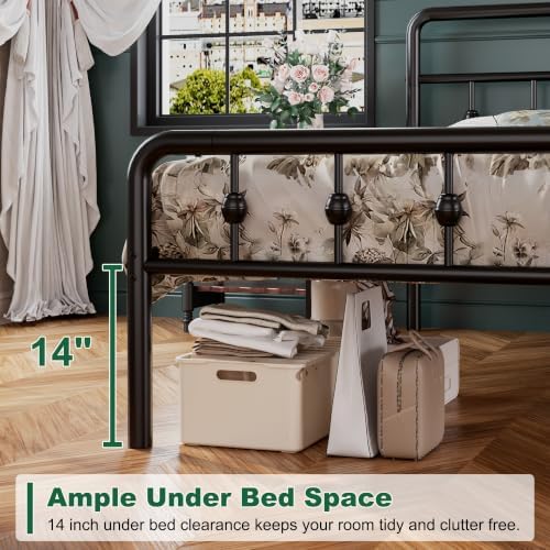 EMODA 16 Inch Twin Bed Frames with Headboard and Footboard, Heavy Duty Twin Platform Bed, Metal Slats Support Mattress Foundation, No Box Spring Needed, Easy Assembly