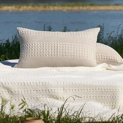 PHF Cotton Waffle Pillow Shams Standard Size 20" x 26", Oatmeal, No Insert