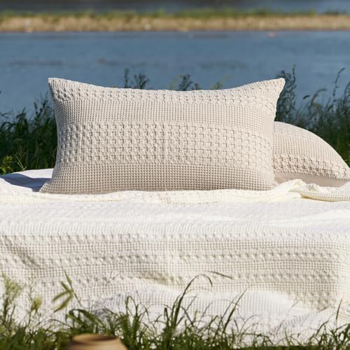PHF Cotton Waffle Pillow Shams King Size 20" x 36", Oatmeal, No Insert