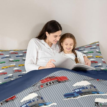 Feelyou Vintage Train Comforter Set King Size Retro Steam Engine Train Bedding Set for Kids Boys Girls Transport Vehicle Duvet Quilt Bedroom Decor Microfiber 3 Pcs with 2 Pillow Cases
