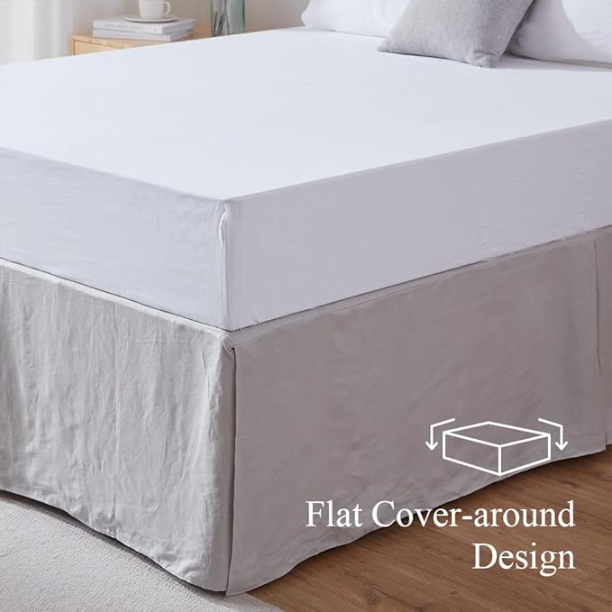 Simple&Opulence Belgian Linen Bed Skirt with Classic 14 inch Tailored Drop Dust Ruffle, Easy Fit Breathable Premium Natural Flax- Basic Grey, California King