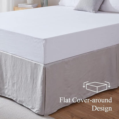 Simple&Opulence Belgian Linen Bed Skirt with Classic 14 inch Tailored Drop Dust Ruffle, Easy Fit Breathable Premium Natural Flax- Basic Grey, California King