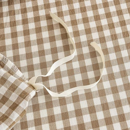 Mucalis Tan Gingham Duvet Cover King 100% Washed Cotton Beige Brown Plaid Checkered Duvet Cover Set Vintage 3 Piece Grid Bedding Set with Zipper Closure Corner Ties,Durable,Breathable,Easy Care