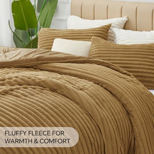 BEDELITE Fleece Twin/Twin XL Comforter Set, Fluffy Bed Set, Brown