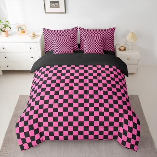 jejeloiu Pink Black Comforter Set with Sheets 7 Piece Queen Size