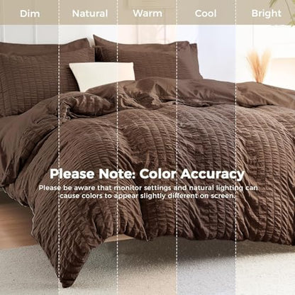HYMOKEGE Dark Brown California King Comforter Set Seersucker 7 Pieces, All Season Luxury Bed in a Bag for Bedroom, Bedding Set with Comforter, Sheets, Pillowcases & Shams