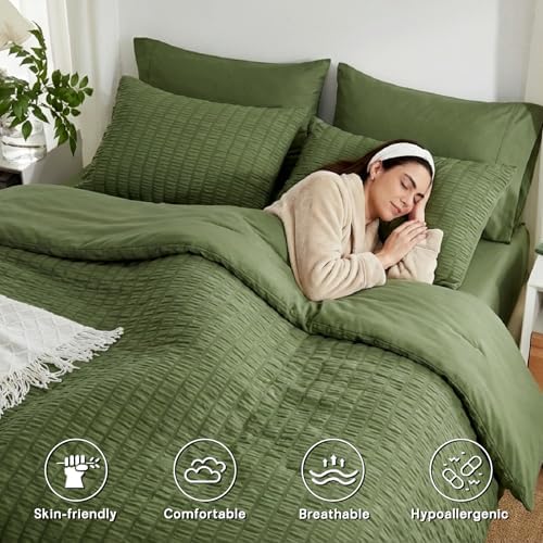 Full Size Comforter Sets 7 Piece, Olive Green Bed in a Bag Full Bedding Set