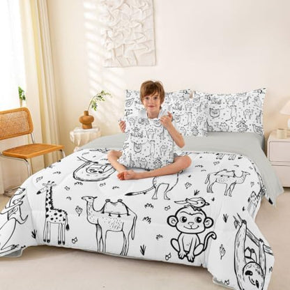 Erosebridal Cartoon Animals Queen Comforter Set 7 Piece