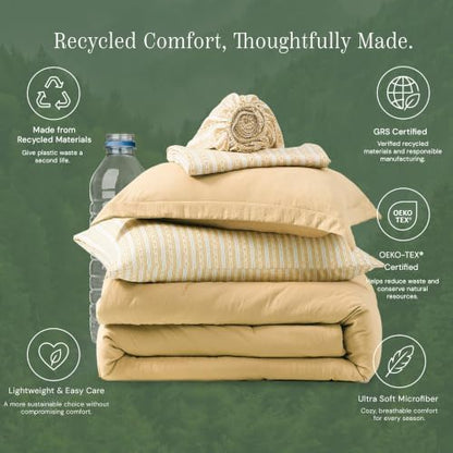 Full Comforter Set with Sheets-7 Pieces Soft Recycled Bed in a Bag Bedding