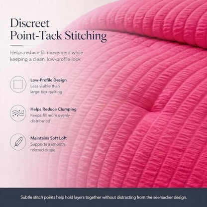 CozyLux King Size Comforter Set, 7 Pieces Hot Pink Seersucker Bed in a Bag
