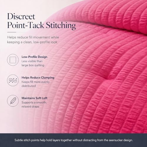 CozyLux Queen Comforter Set, 7 Pieces Hot Pink Seersucker Bed in a Bag