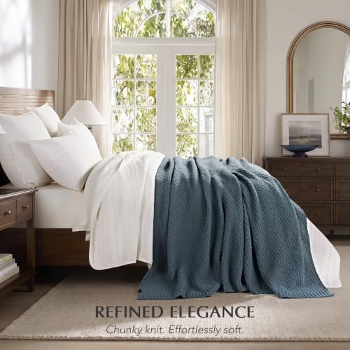 EVERGRACEHOME Chunky Chenille Knit Throw Blanket, 108x92, Stormy Blue