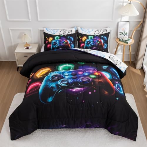 NTBED 3Pcs Queen Gamer Comforter Set for Boys Kids Space Gaming Bedding