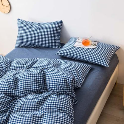 LifeTB Royal Blue Gingham Comforter Set King Modern Style Blue Plaid Checkered Comforter Set Soft Fluffy Grid Bed Comforter 3 Pieces Farmhouse Bedding Set Plaid Gingham Bedding Comforter King
