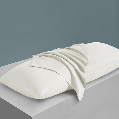MILVOWOC 2Pcs Brushed Microfiber Body Pillowcases - 20 x 48 Inch, White Pillow Case Set Non Slip Envelope Pillow Cover with Moisture Absorption and Anti-Wrinkle