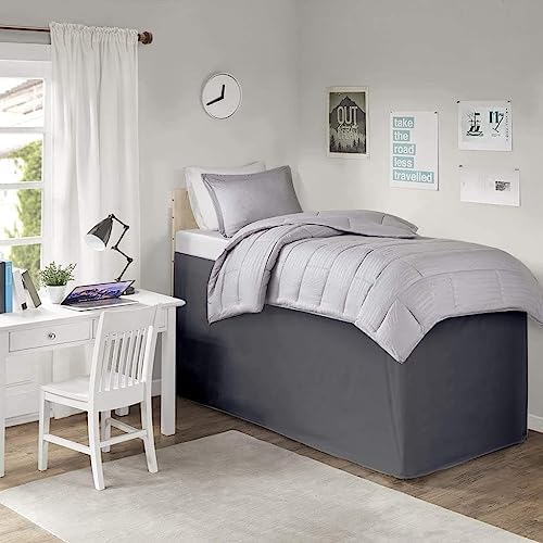 Pleated College Dorm Bed Skirt Luxury Microfiber, Twin XL (39x80) with Split Corners, 40" Long Drop, Hotel-Quality 1800 Ultra-Soft Dust Ruffle, Dark Grey