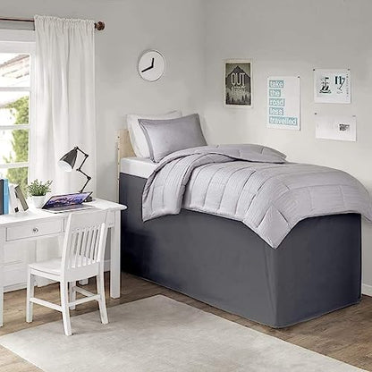 Pleated College Dorm Bed Skirt Luxury Microfiber, Twin XL (39x80) with Split Corners, 32" Long Drop, Hotel-Quality 1800 Ultra-Soft Dust Ruffle, Dark Grey