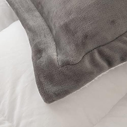 Seward Park Grey Sherpa Comforter Set King Size, Soft Fall Winter All Season Down Alternative Bedding Sets 3 Piece (1 Comforter and 2 Pillow Shams)