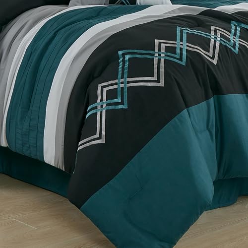 Chezmoi Collection 7-Piece Zigzag Embroidered Comforter Set California King