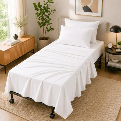Cottingon 4 PC Cot Sheet Set 25"X75", Egyptian Cotton, White
