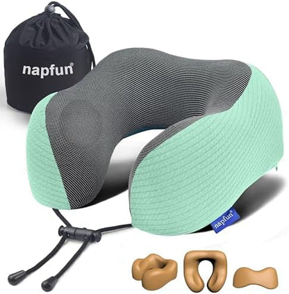napfun Neck Pillow for Travel, Memory Foam Airplane Pillow, Turquoise