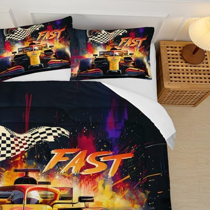 F1 Race Car Comforter Set Queen for Boys，Boys Queen Size Bedding Set Race Car，with 1 Comforter with 2 Pillow Case，F1 Race Car Themed Bedroom Decor