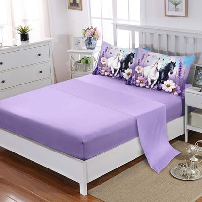 HOSIMA 7Pcs Horse Twin Comforter with Sheets for Girls Women Room Decor.