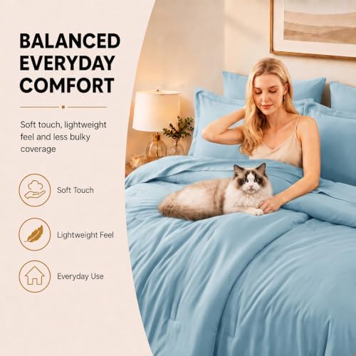 CozyLux King Size Comforter Set Light Blue, 7 Pieces Bed in a Bag