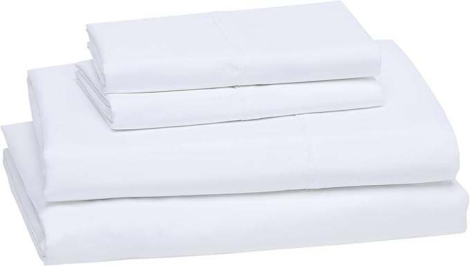Basics Lightweight Super Soft Breathable Wrinkle-Resistant Microfiber 4-Piece Bed Sheet Set with 14-Inch Deep Pockets, Queen, Bright White, Solid
