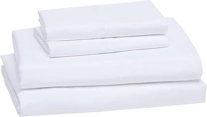 Basics Lightweight Super Soft Breathable Wrinkle-Resistant Microfiber 4-Piece Bed Sheet Set with 14-Inch Deep Pockets, Queen, Bright White, Solid