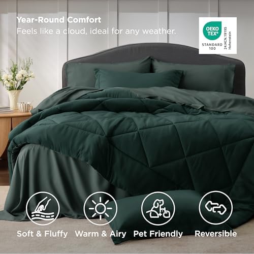 Bedsure Bed in a Bag Full Reversible Bed Set 7 Pcs Dark Green/Forest Green
