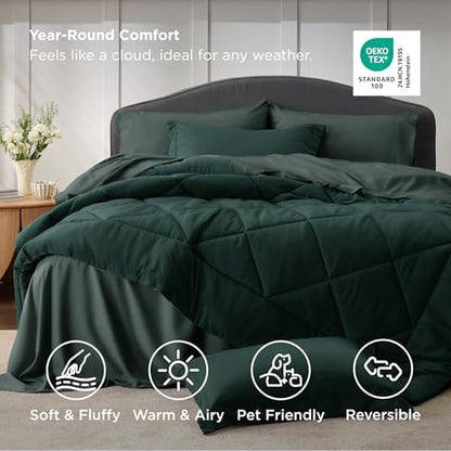 Bedsure Bed in a Bag Full Reversible Bed Set 7 Pcs Dark Green/Forest Green