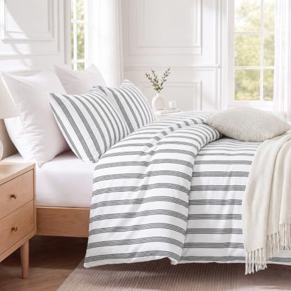 Bedbay Striped Duvet Cover Set King Size, 100% Cotton 300TC Sateen, Black Pinstripe Bedding, Soft Smooth Breathable Hotel-Inspired Set, 3 Pieces
