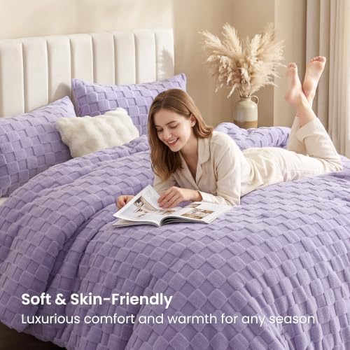 Fleece Twin/Twin XL Comforter Set, Fluffy Reversible Bedding, Lavender