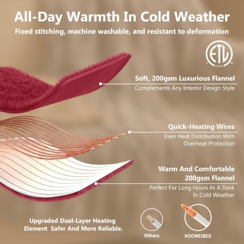 Heated Blanket Throw Red, 50"×60" Electric Warm Throw with 4 Heat Settings & 4H Auto Shut-Off, Fast Heating, Premium Quilted, Machine Washable