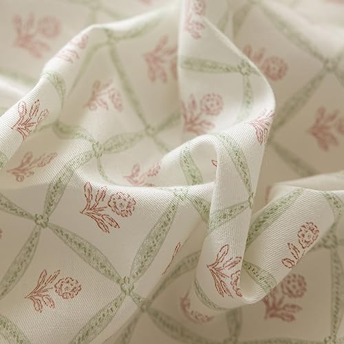 LifeTB Pink Floral Comforter Set Queen Plaid Grid Cute Flower Comforter 3 Pieces Cottagecore Bedding Comforter Aesthetic Flowers Boho Comforter with 2 Bowknot Pillowcases Farmhouse Bedding Set