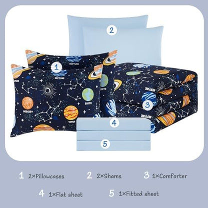 Boys Full Size Bedding Set -7 Pieces Space Bedding Full Size Comforter Sets
